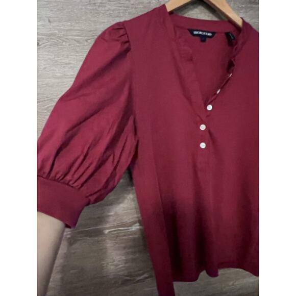 VERONICA BEARD Coralee Button-Front Puffed Sleeve Top Sz L Red - Picture 8 of 10